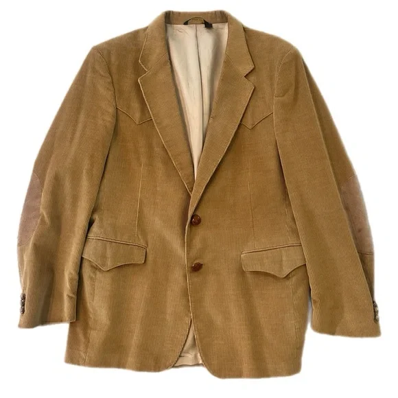 Vintage Farah Western Corduroy Sport Coat with Elbow Patches Camel Blazer, 42